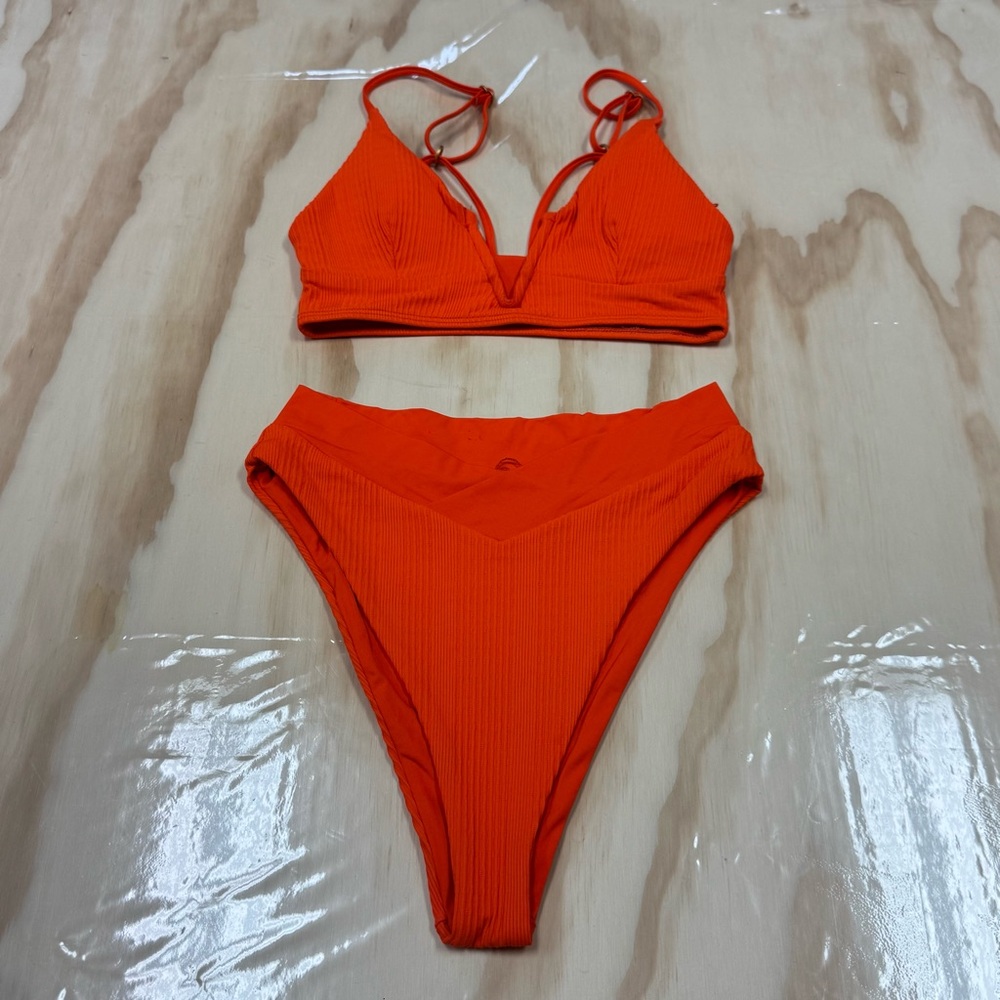 L*Space Vibrant Orange Ribbed 2 Piece Swimsuit